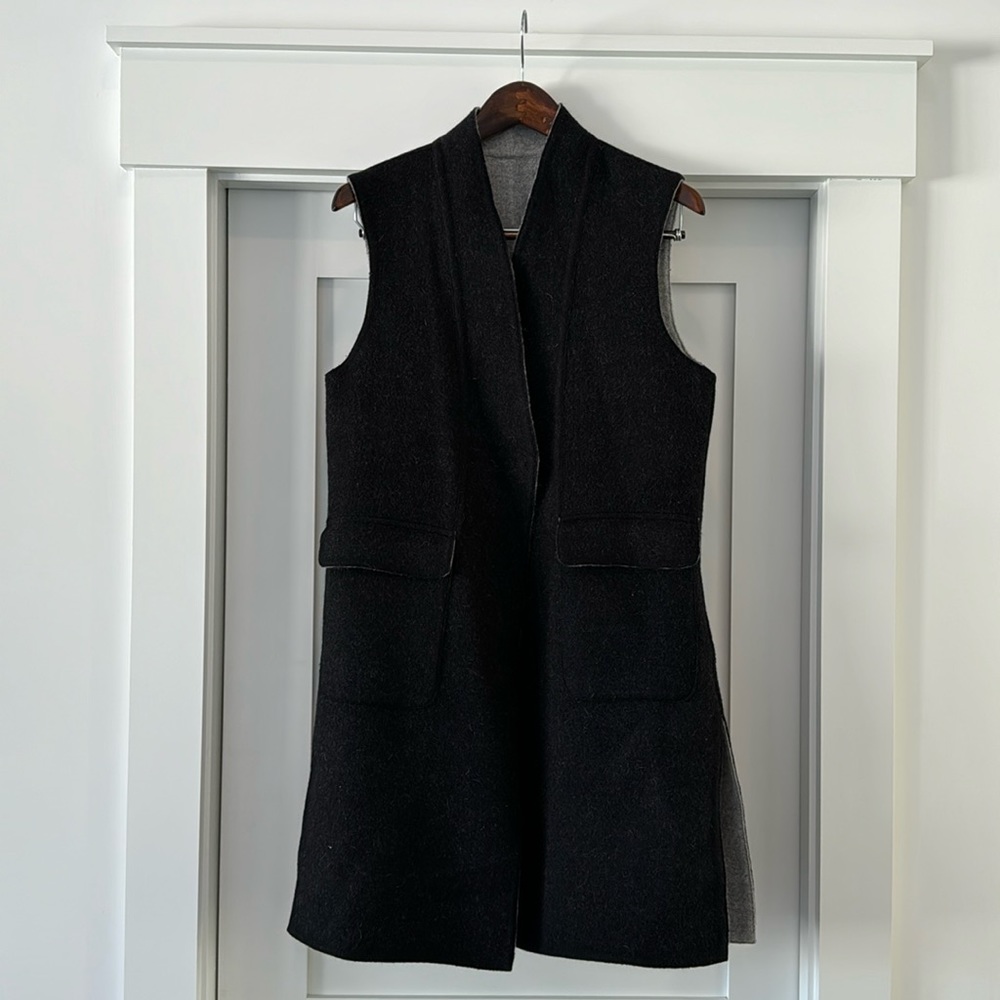 Reversible Black/Gray Alpaca Fur Long Vest - L